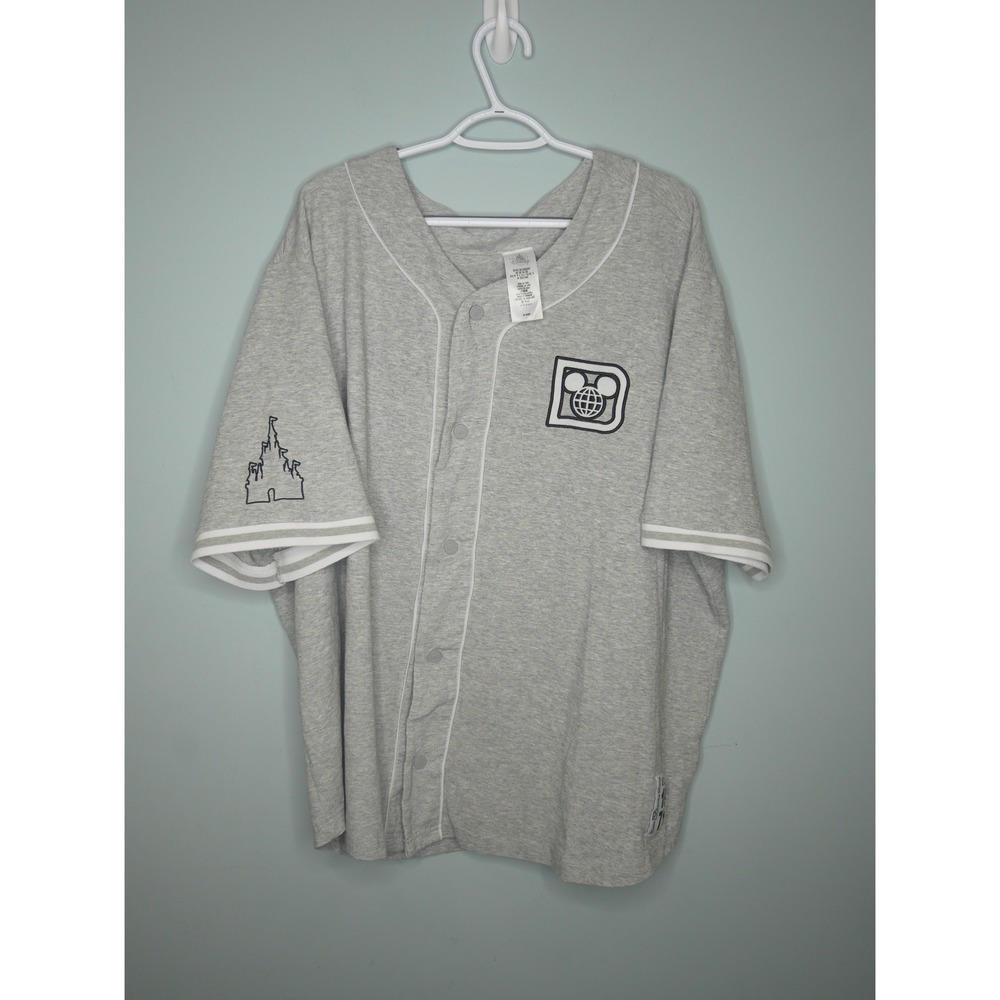 Walt Disney World Mens 3XL Gray Baseball Jersey Snap Front Est 1971 Retro Logo